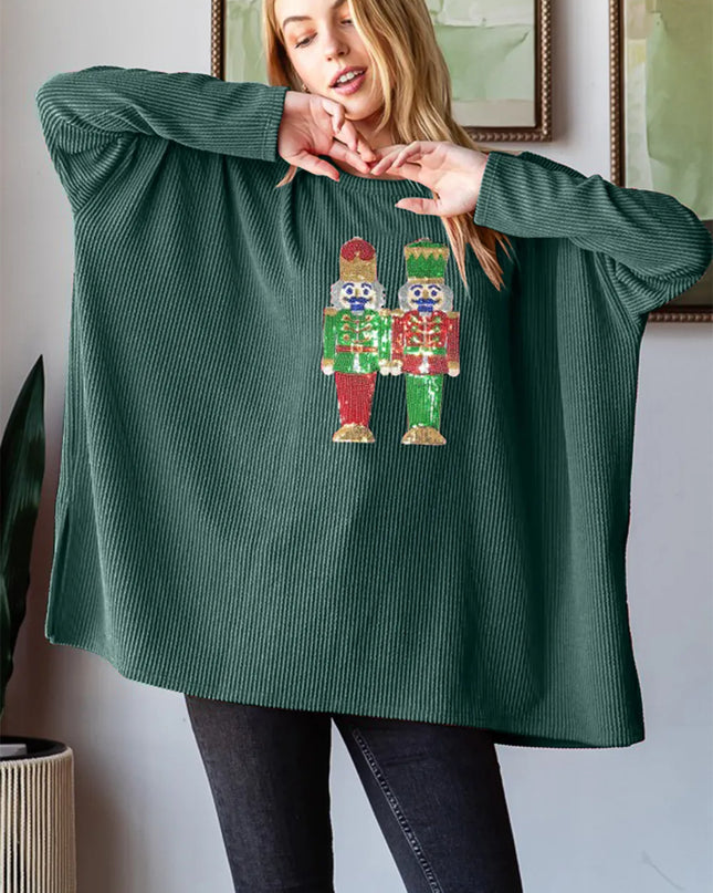 Heimish Sequin Nutcracker Long Sleeve Ribbed Top