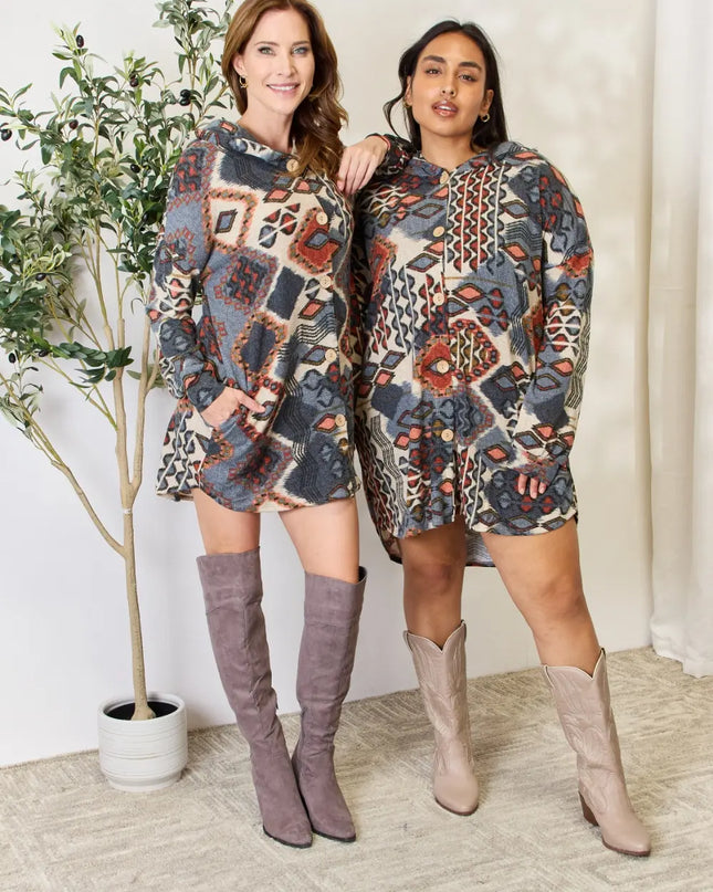 Heimish Full Size Printed Button Up Hooded Jacket