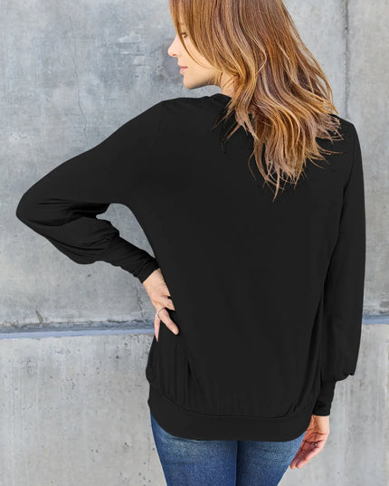 Basic Bae Full Size V-Neck Lantern Sleeve Top