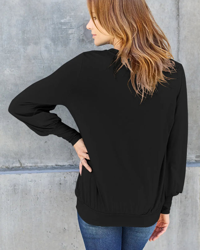 Basic Bae Full Size V-Neck Lantern Sleeve Top