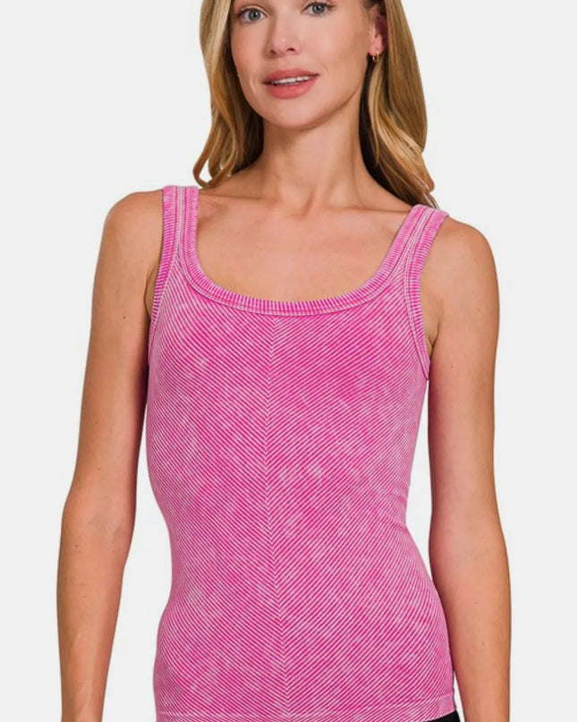 Zenana Ribbed Scoop Neck Tank Hot Pink