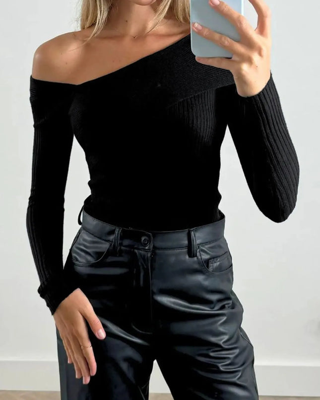 Off-Shoulder Ribbed Knit Top