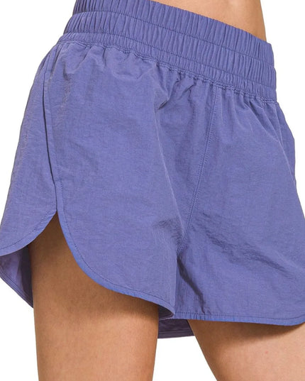 Zenana Windbreaker Smocked Waistband Running Shorts 