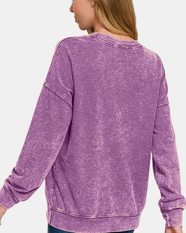Zenana Washed Round Neck Dropped Shoulder Sweatshirt