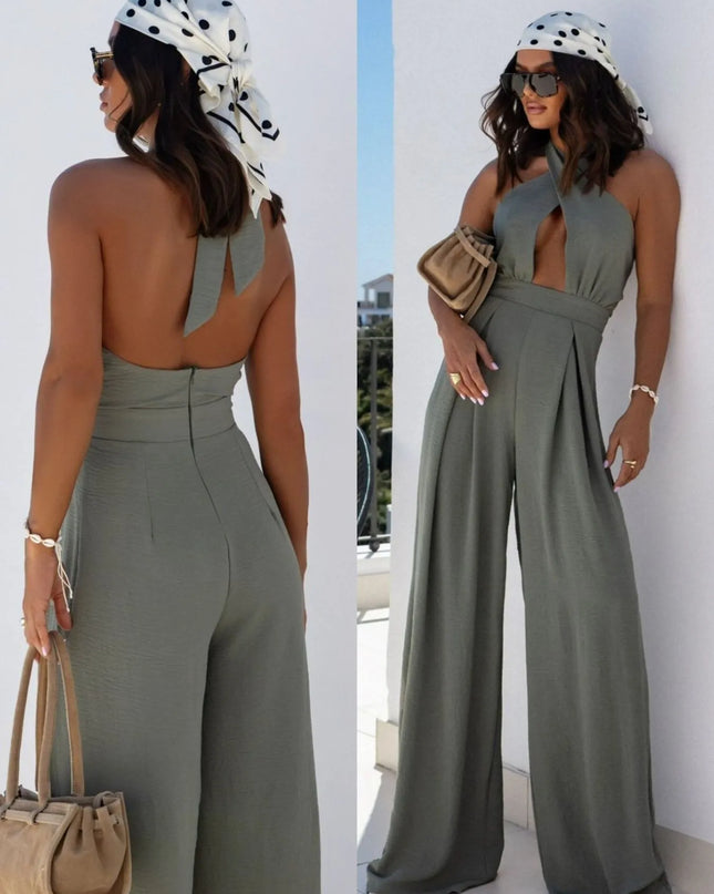 Wide Leg Cutout Halter Neck Jumpsuit 