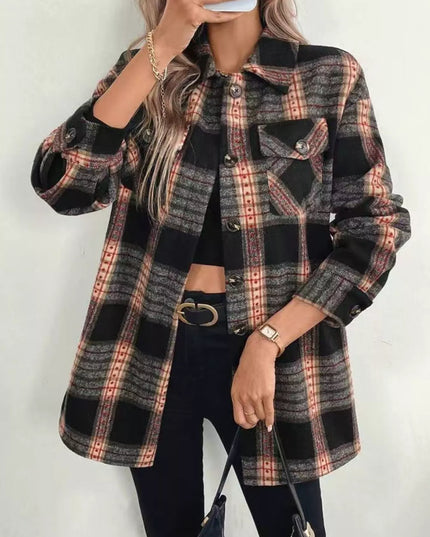 Vintage Plaid Button-Up Shacket Black