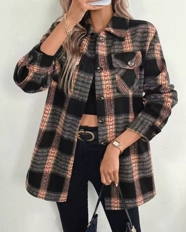 Vintage Plaid Button-Up Shacket Black
