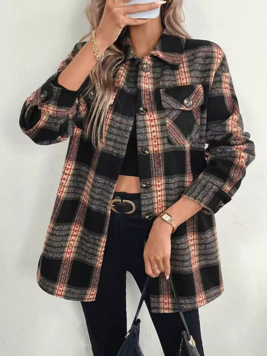 Vintage Plaid Button-Up Shacket Black