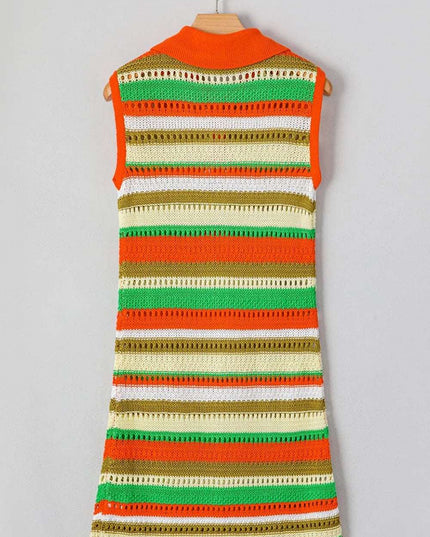 Openwork Stripe Sleeveless Sweater Dress