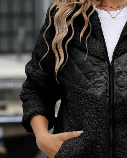 Fuzzy Zip Up Long Sleeve Hooded Jacket