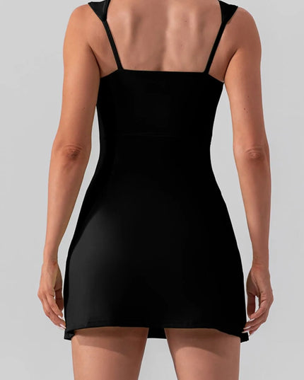 Square Neck Sleeveless Slit Mini Active Dress 