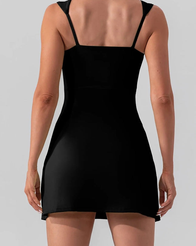 Square Neck Sleeveless Slit Mini Active Dress 