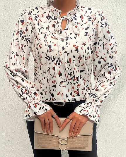 Printed Ruffled Long Sleeve Blouse