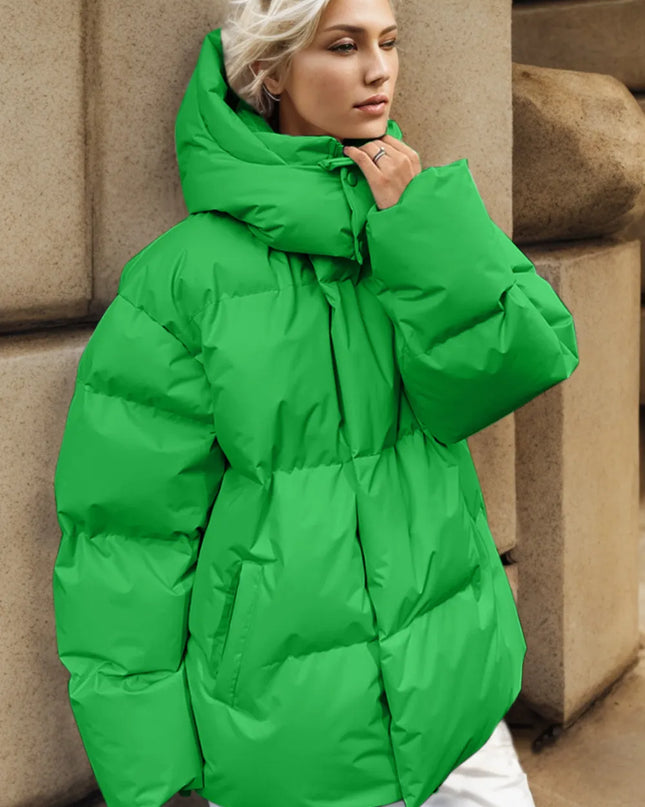 Pocketed Zip Up Hooded Puffer Jacket