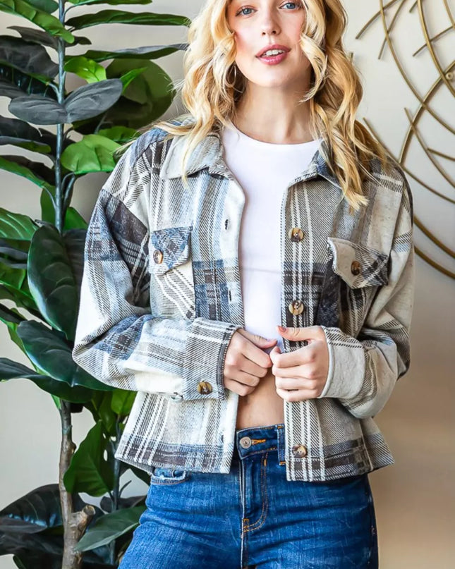 Reborn J Plaid Button Up Long Sleeve Shacket