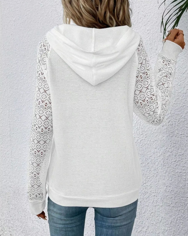 Lace Sleeve Kangaroo Pocket Hoodie