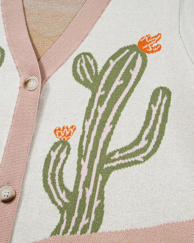 Desert Cactus Buttoned Front Sweater Cardigan