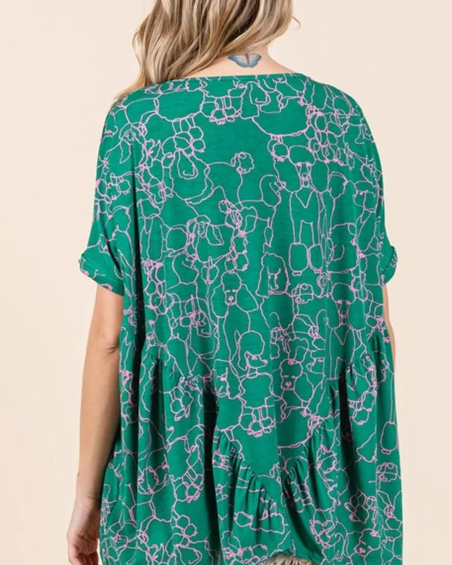 Mittoshop Abstract Print Round Neck Short Sleeve Top