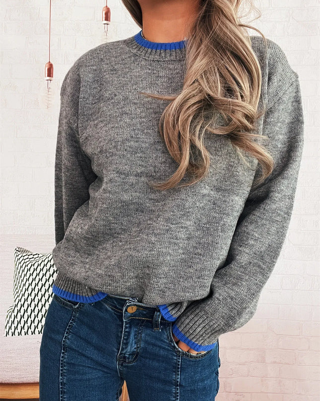 Ribbed Contrast Trim Long Sleeve Sweater