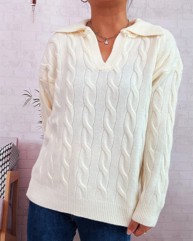 Cable Knit Johnny Collar Sweater
