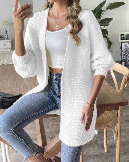 Open Front Drop Shoulder Cardigan White
