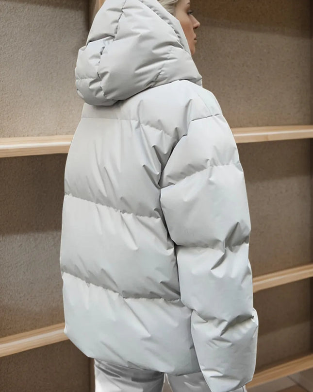 Pocketed Zip Up Hooded Puffer Jacket