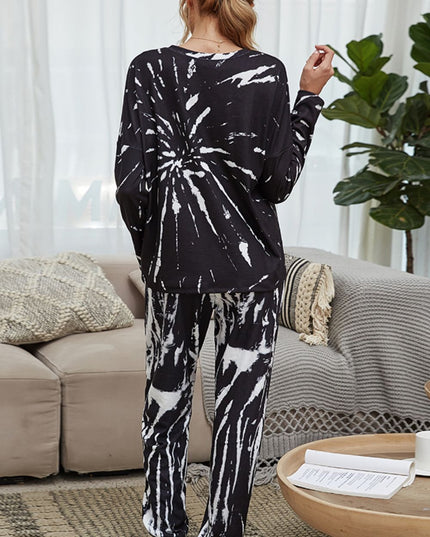 Shiny Tie-Dye Round Neck Top and Drawstring Waist Joggers Lounge Set