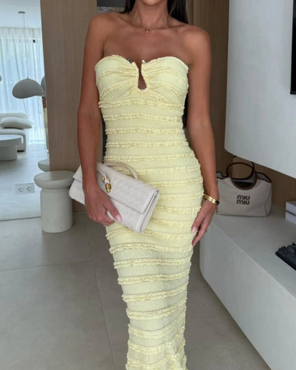 Sweetheart Neck Tube Maxi Dress Light Yellow