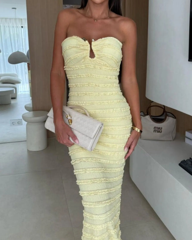Sweetheart Neck Tube Maxi Dress Light Yellow