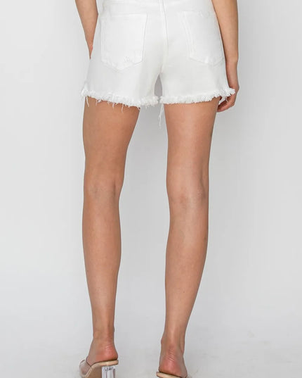 RISEN Button Fly Frayed Hem Denim Shorts 
