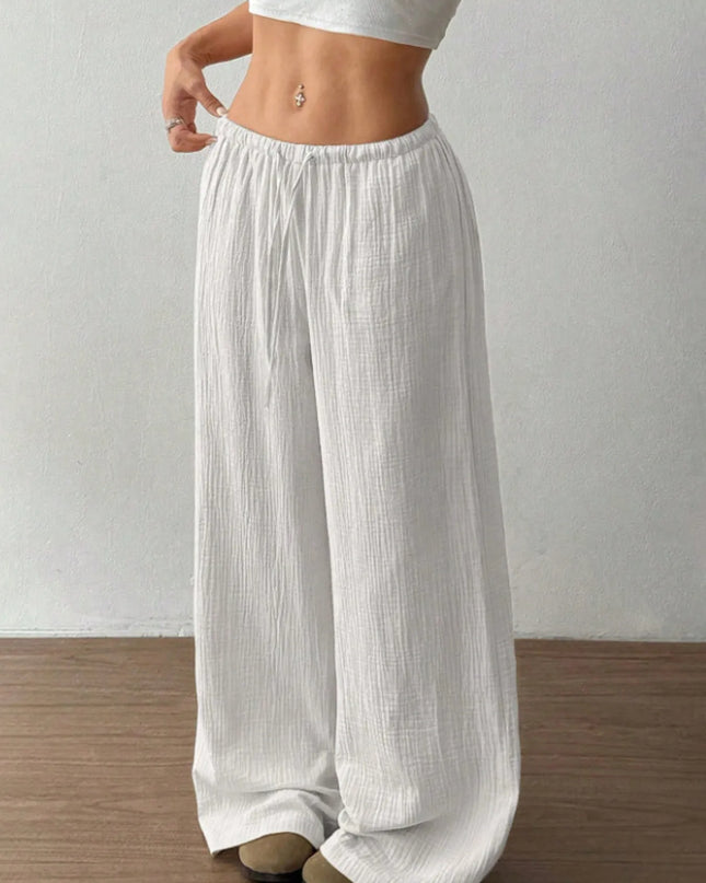 Wide Leg Drawstring Casual Pants