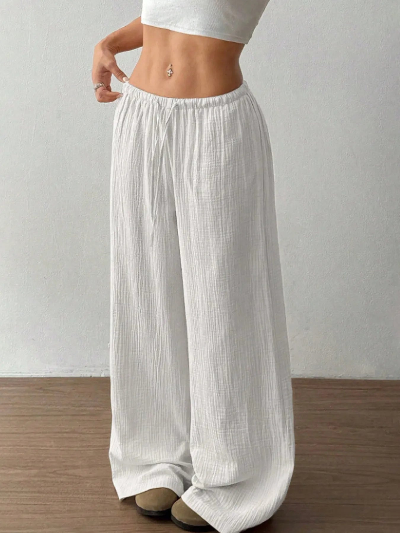 Wide Leg Drawstring Casual Pants