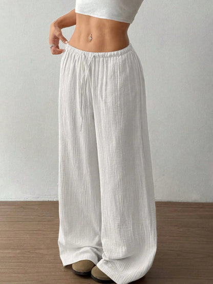 Wide Leg Drawstring Casual Pants