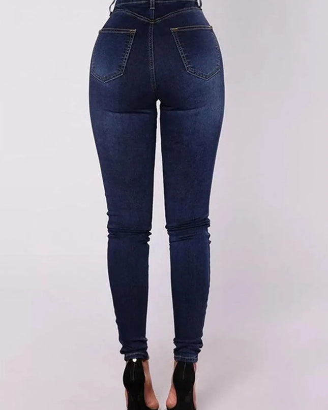 Full Size High-Waisted Double-Breasted Skinny Jeans Plus Size