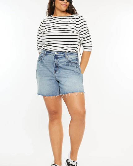 Kancan Full Size Raw Hem High Waist Denim Shorts