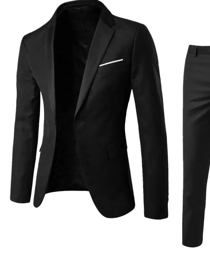 Men's Full Size Slim Fit One Button Top and Pants Two-Piece Blazer Set Plus Size Black