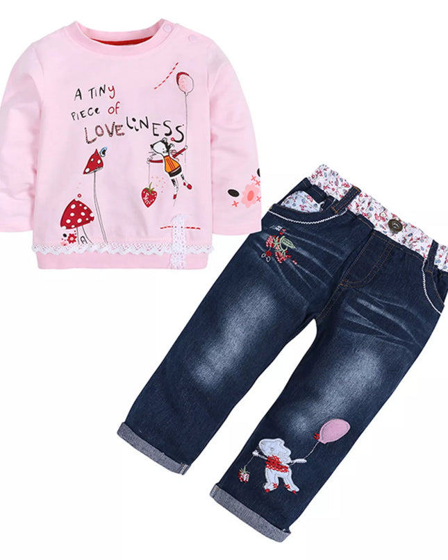 Children's Round Neck Top and Jeans Set
