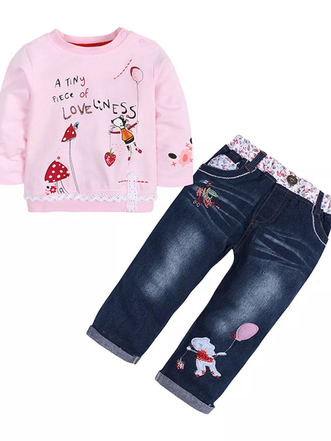 Children's Round Neck Top and Jeans Set