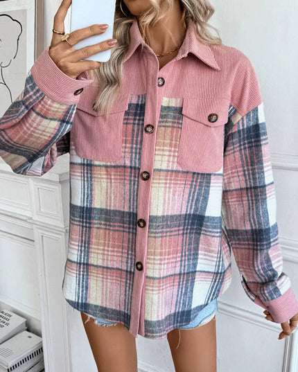 Plaid Button-Up Shacket with Chest Pockets