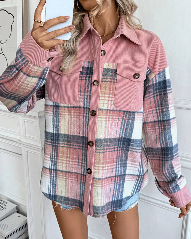 Plaid Button-Up Shacket with Chest Pockets