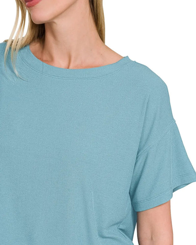 Zenana Ribbed Round-Neck Crop T-Shirt