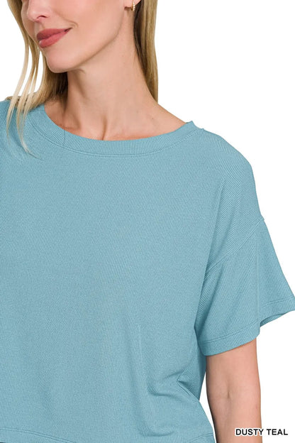 Zenana Ribbed Round-Neck Crop T-Shirt