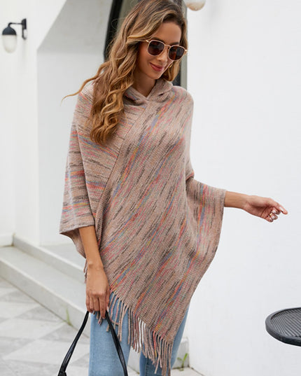 Fringe Hem Hooded Poncho