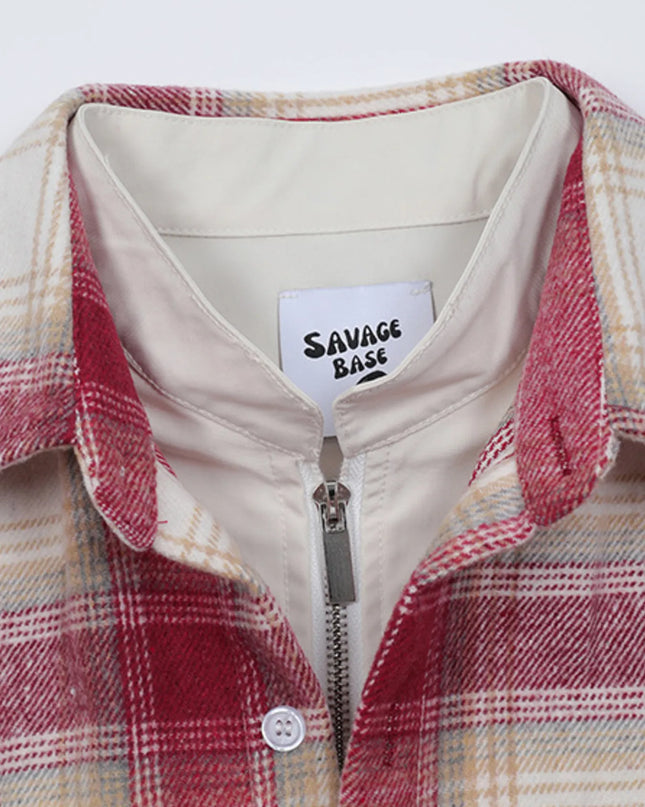 Men's Plaid Button Up Long Sleeve Jacket