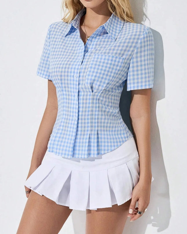 Gingham Short Sleeve Button-Up Shirt