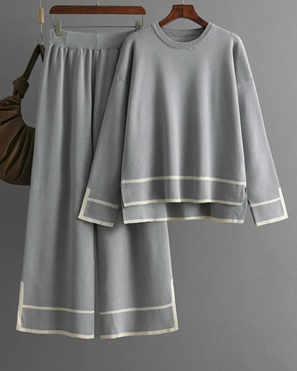 High-Low Round Neck Top and Pants Sweater Set
