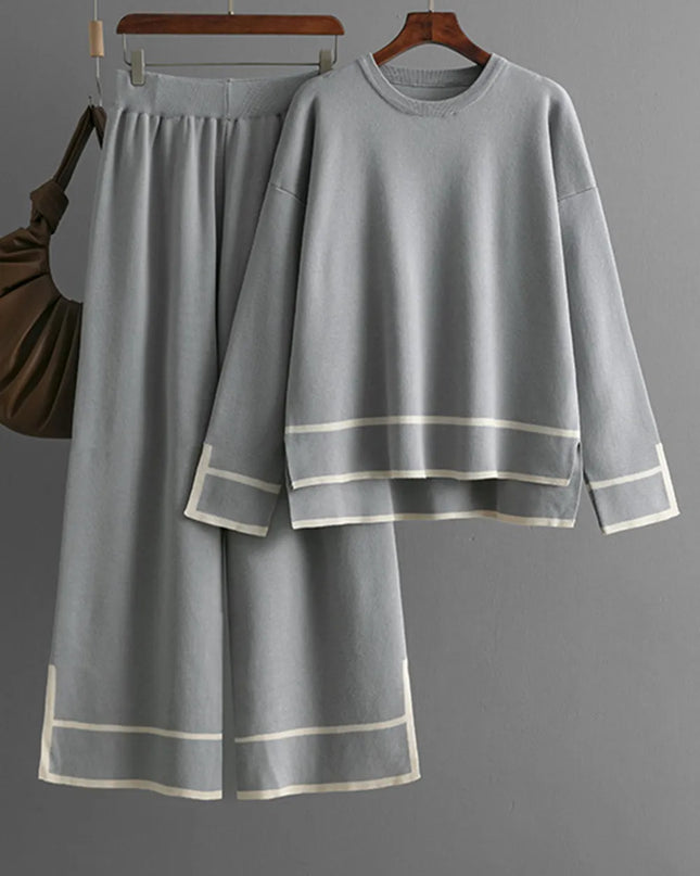 High-Low Round Neck Top and Pants Sweater Set
