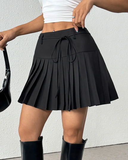 Tied Pleated Mini Skirt Black