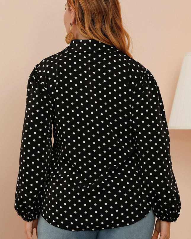 Plus Size Polka Dot Balloon Sleeve Shirt