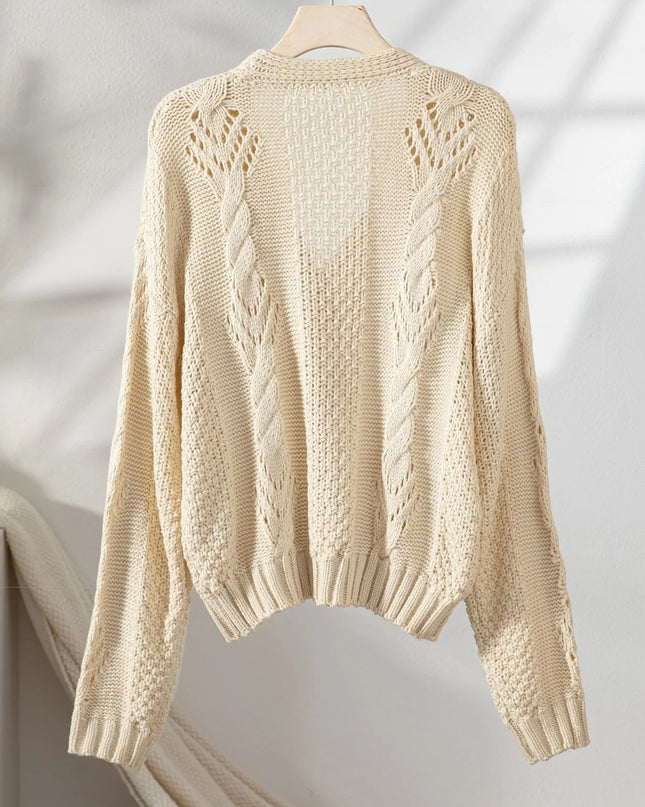 Chunky Cropped Button-Up Sweater Cardigan